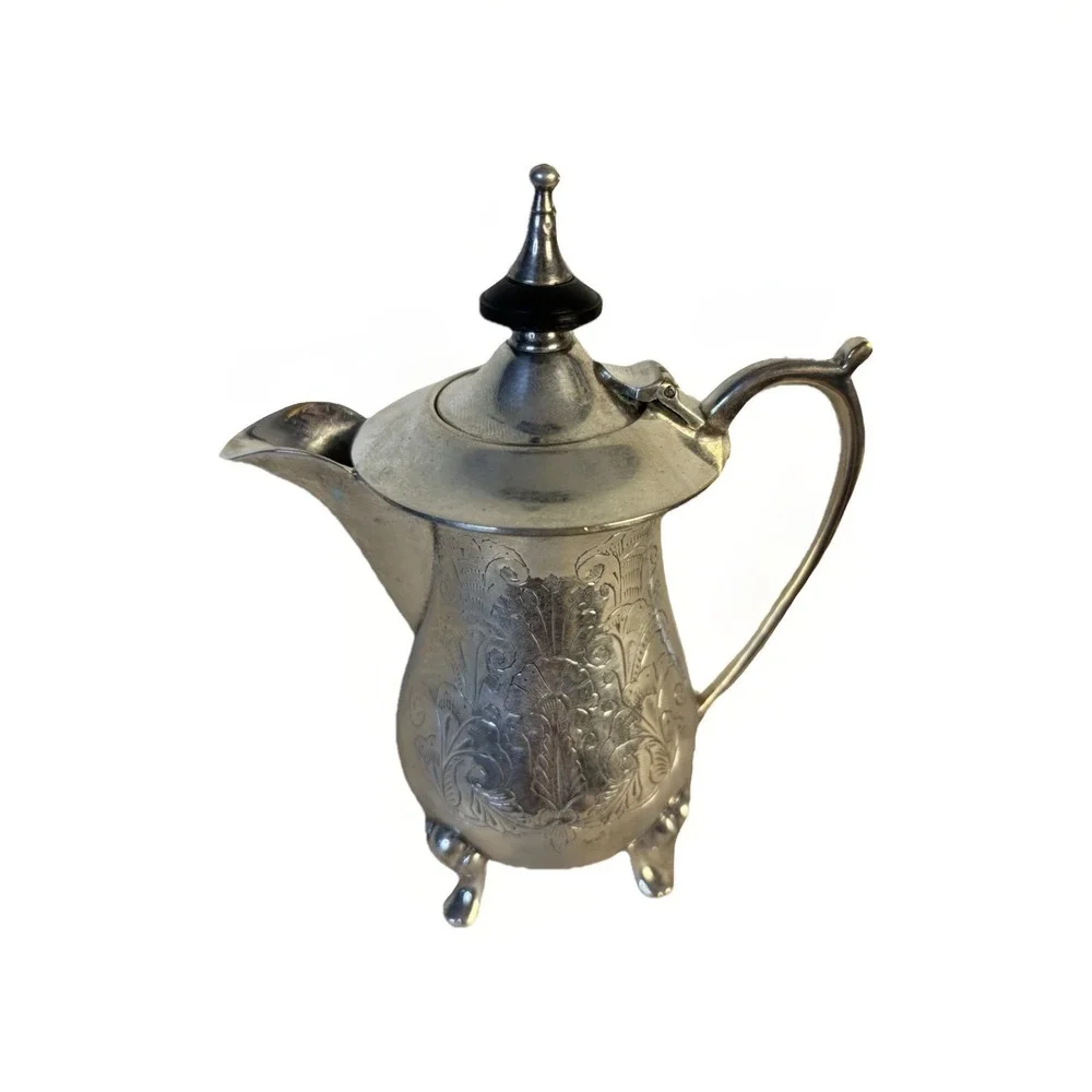 Silver Plated Vtg Creamer‎ Pitcher Detailed Design Traditional Collectible